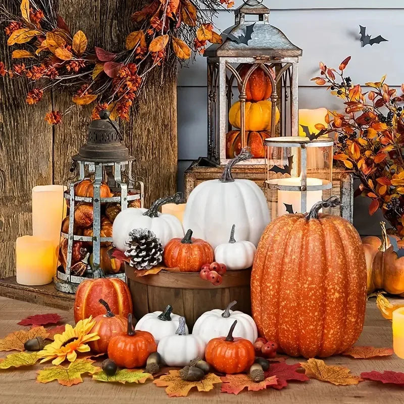 7 Pcs Pumpkin Decor Outdoor Orange Foam Plastic Halloween