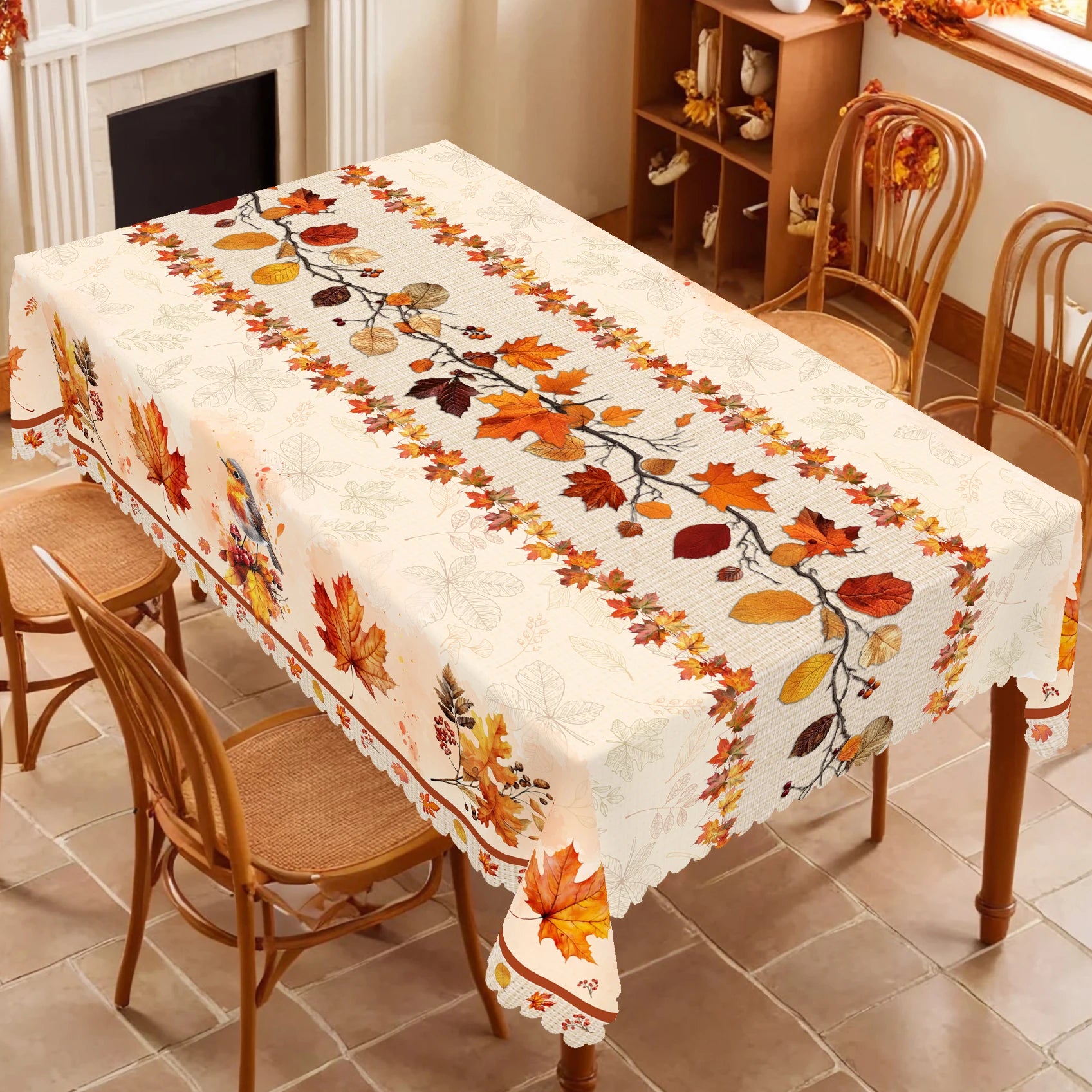 1Pc Fall Tablecloth with Maple Leaf Patterns