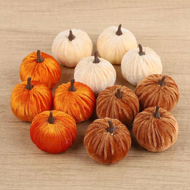 Artificial Flannel Pumpkins 8 or 12 Pieces for Autumn Decor