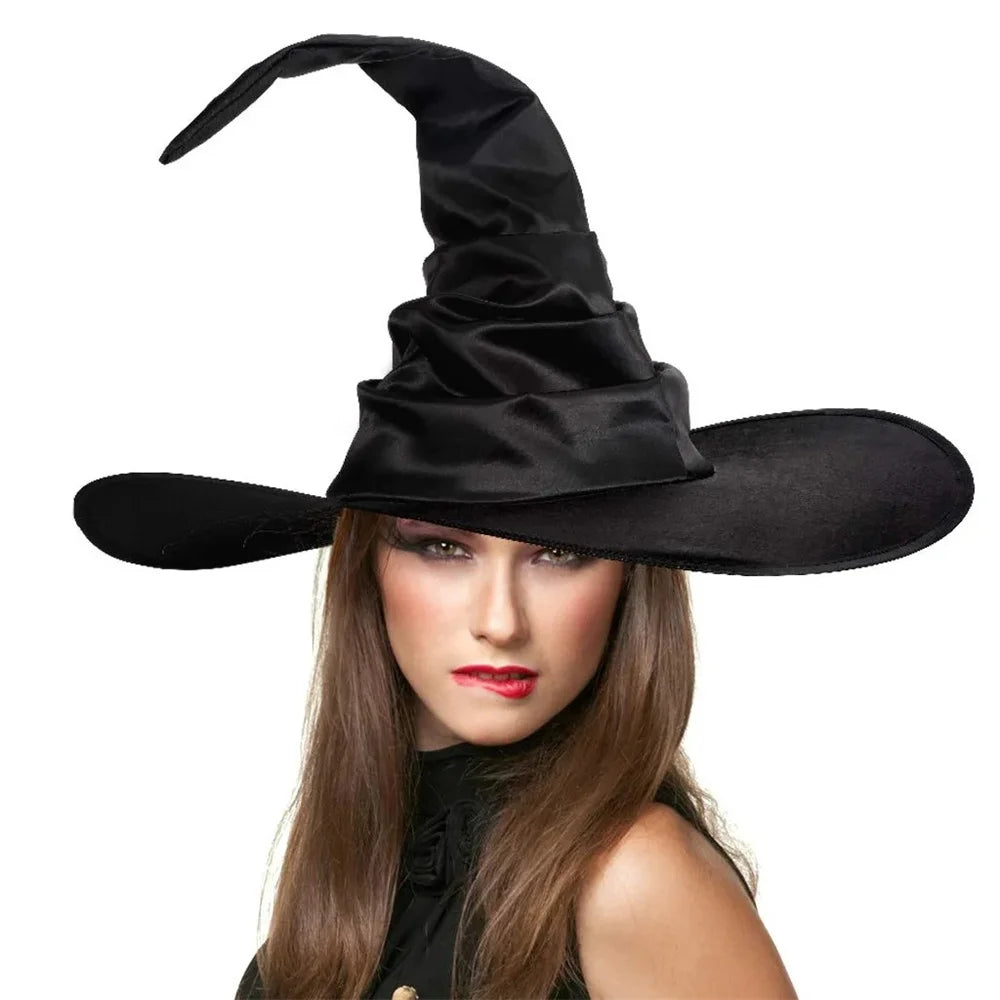 Halloween Witch Hat Folded Black Cosplay Headwear For Women