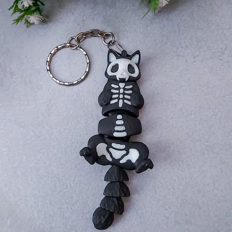 Personalized Skeleton Cat 3D Toy Keychain Backpack Charm