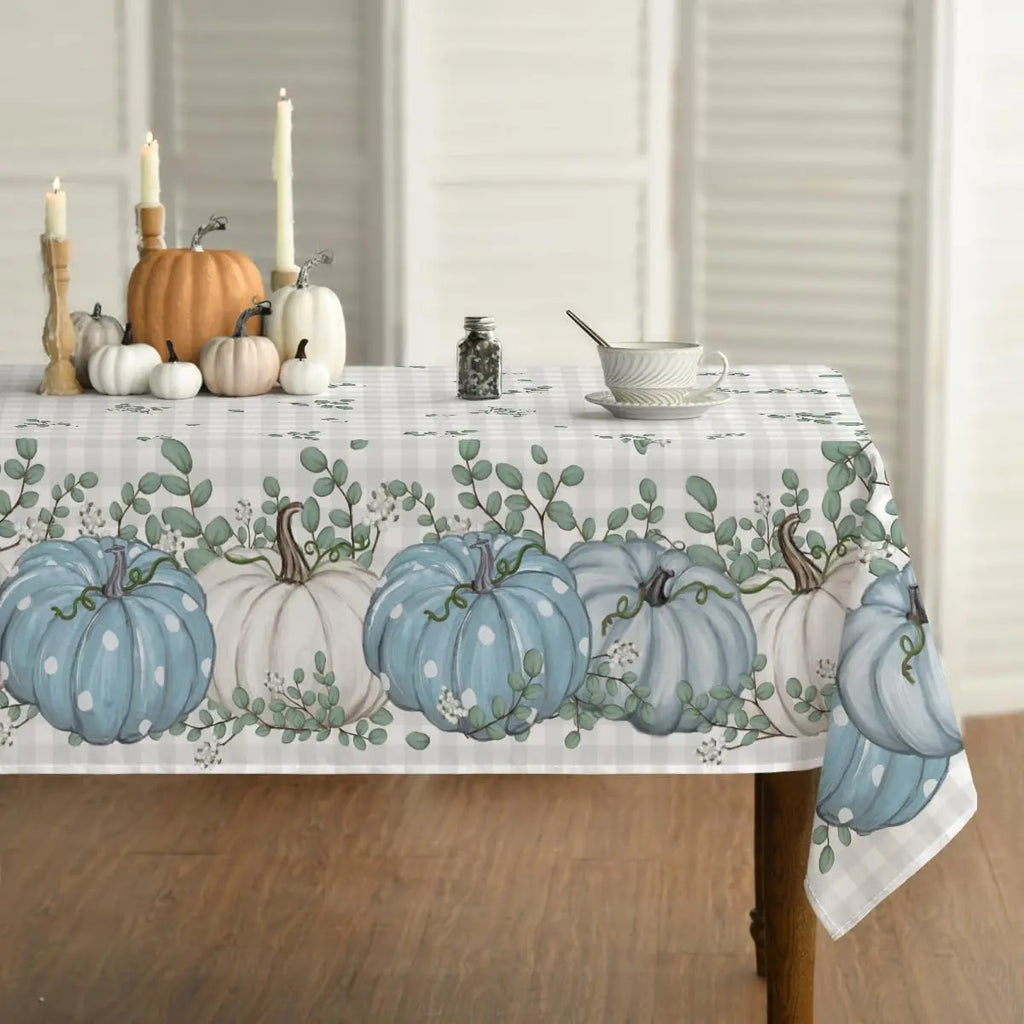 Fall Harvest Blue Pumpkin Buffalo Plaid Rectangle Tablecloth