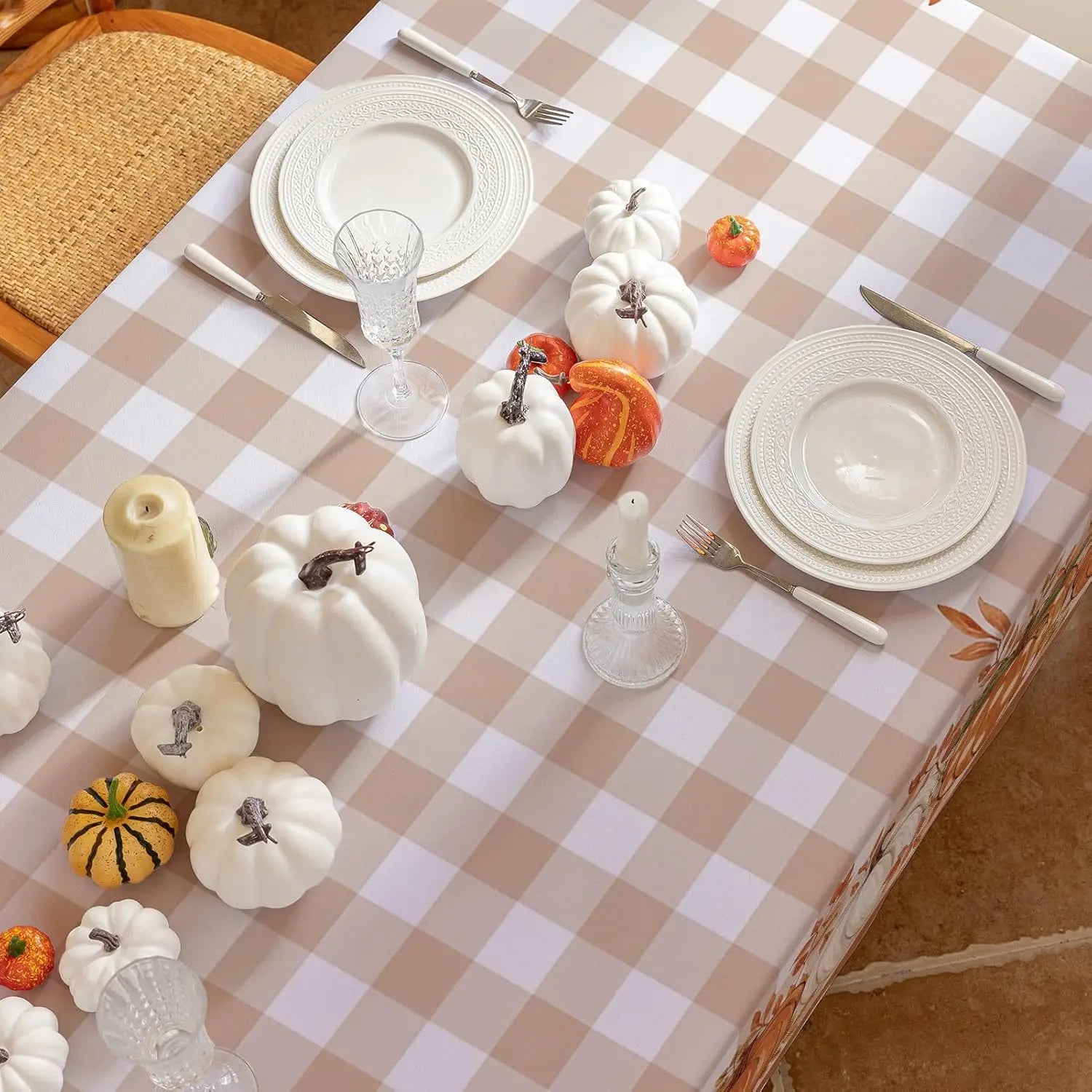 Thanksgiving Autumn Harvest Pumpkin Buffalo Plaid Tablecloth
