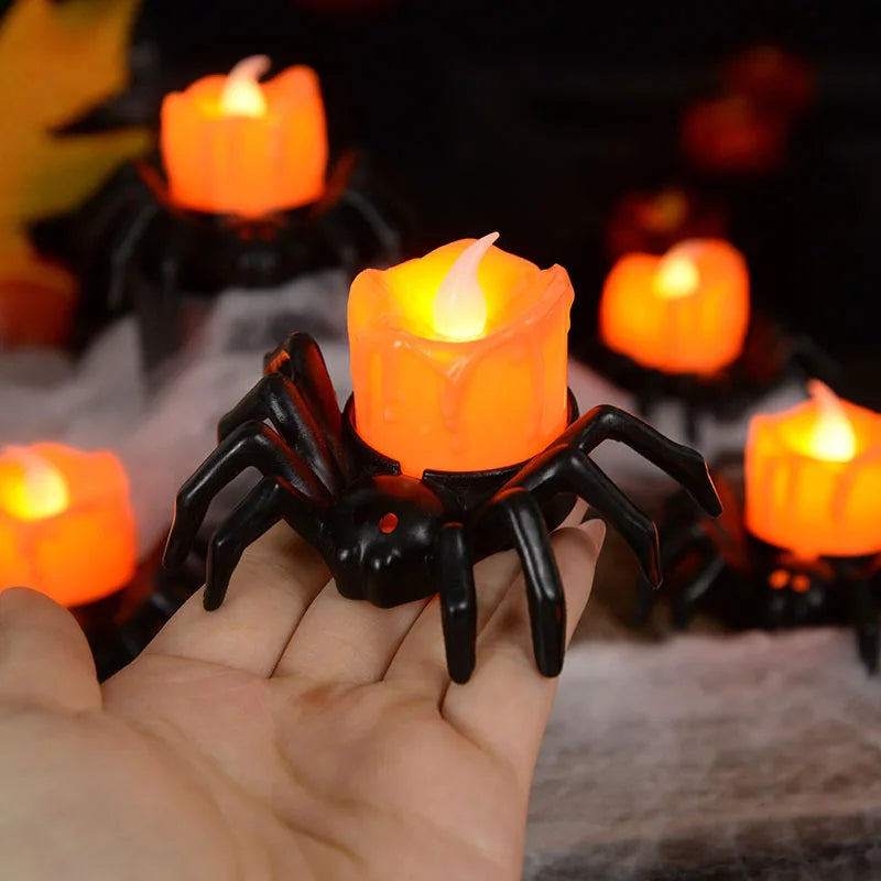 Halloween LED Candle Light Plastic Spider Pumpkin Lamp