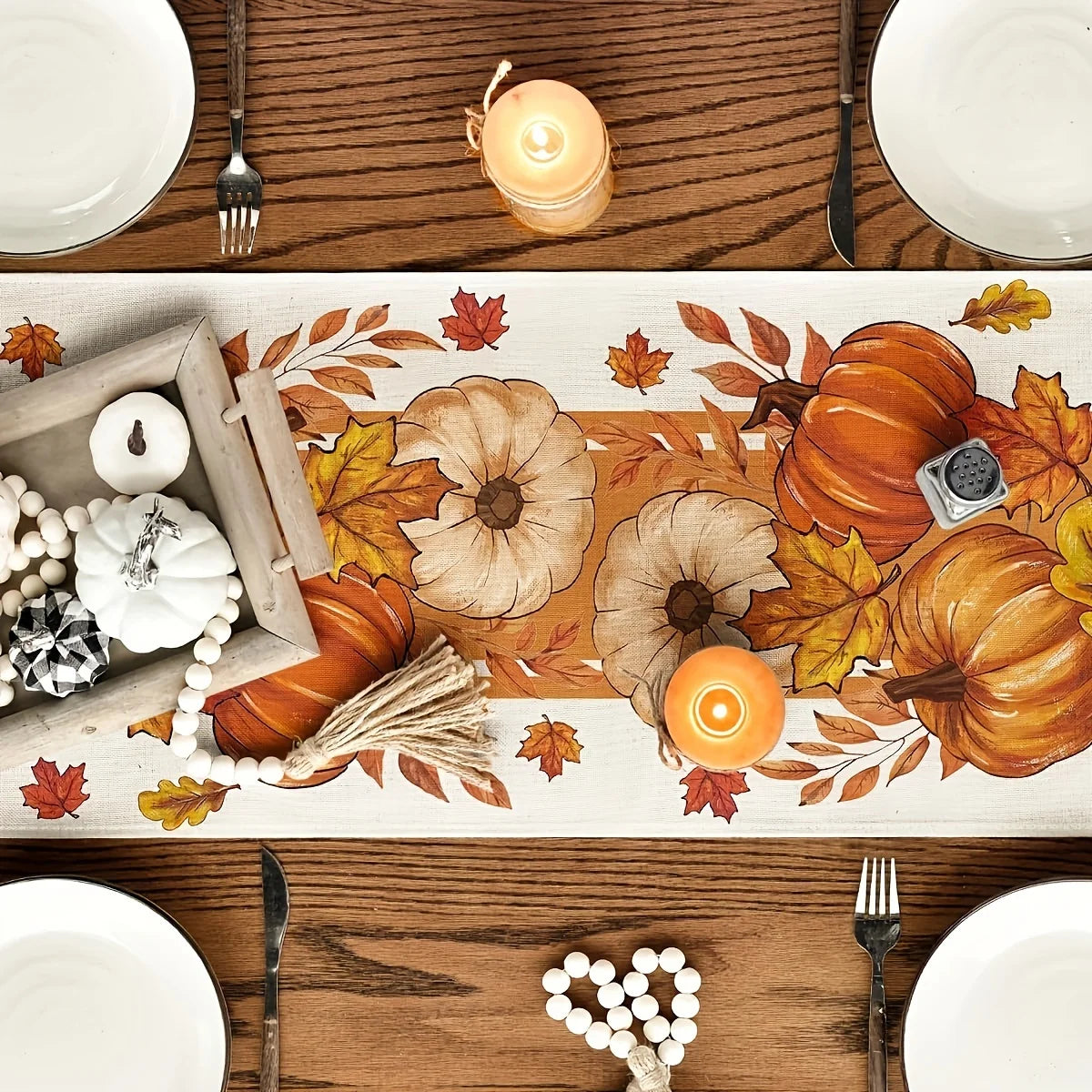 Autumn Pumpkin & Maple Leaf Table Runner
