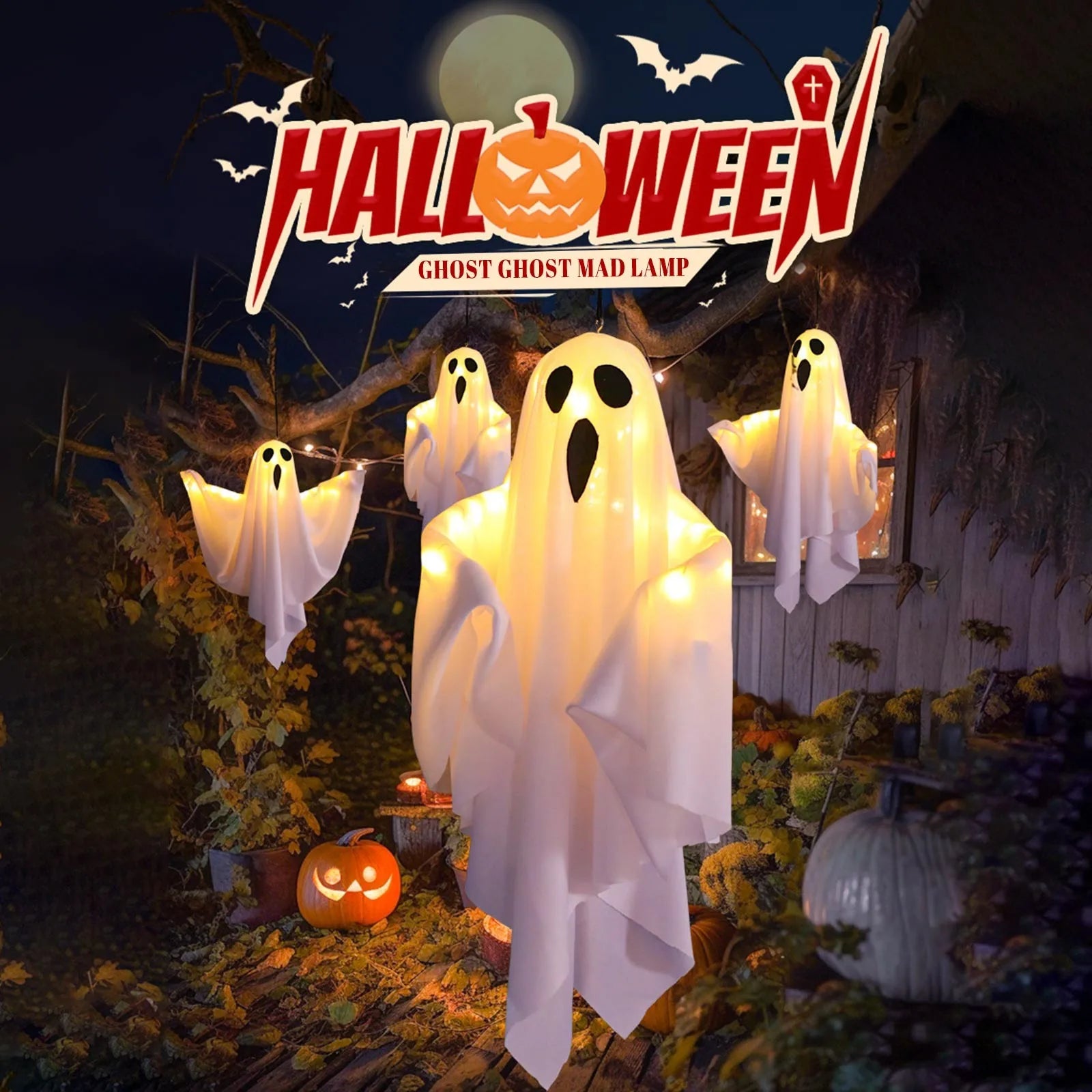 Halloween Hanging Ghosts Light Up Flying Decorations 50x40cm
