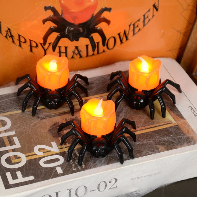 Halloween LED Candle Light Plastic Spider Pumpkin Lamp