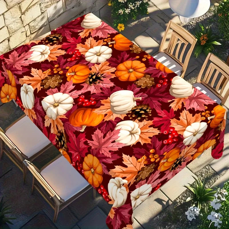 Autumn Thanksgiving Pumpkins Waterproof Tablecloth