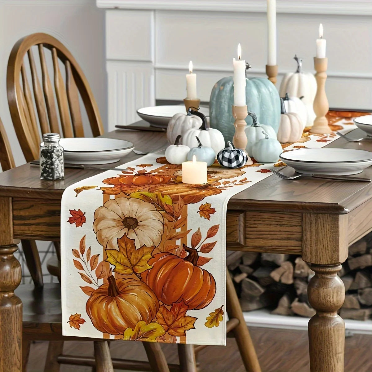 Autumn Pumpkin & Maple Leaf Table Runner