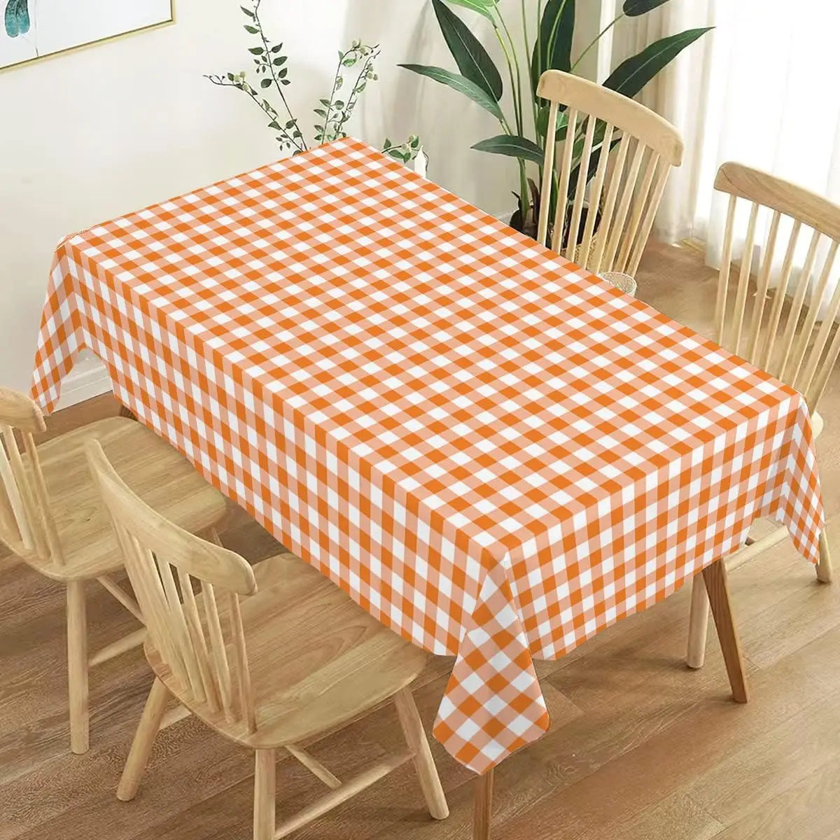 Fall Thanksgiving Orange Buffalo Check Waterproof Tablecloth