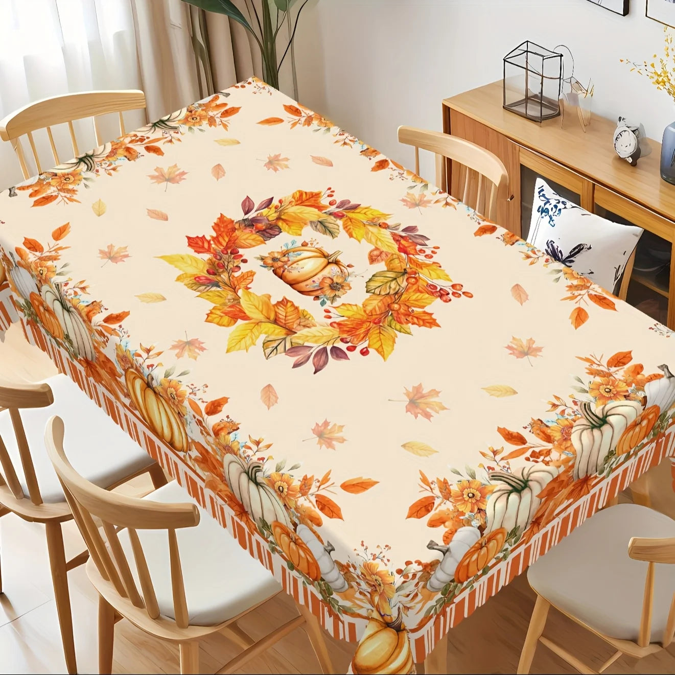 Fall Thanksgiving Pumpkin Maple Leaves Tablecloth
