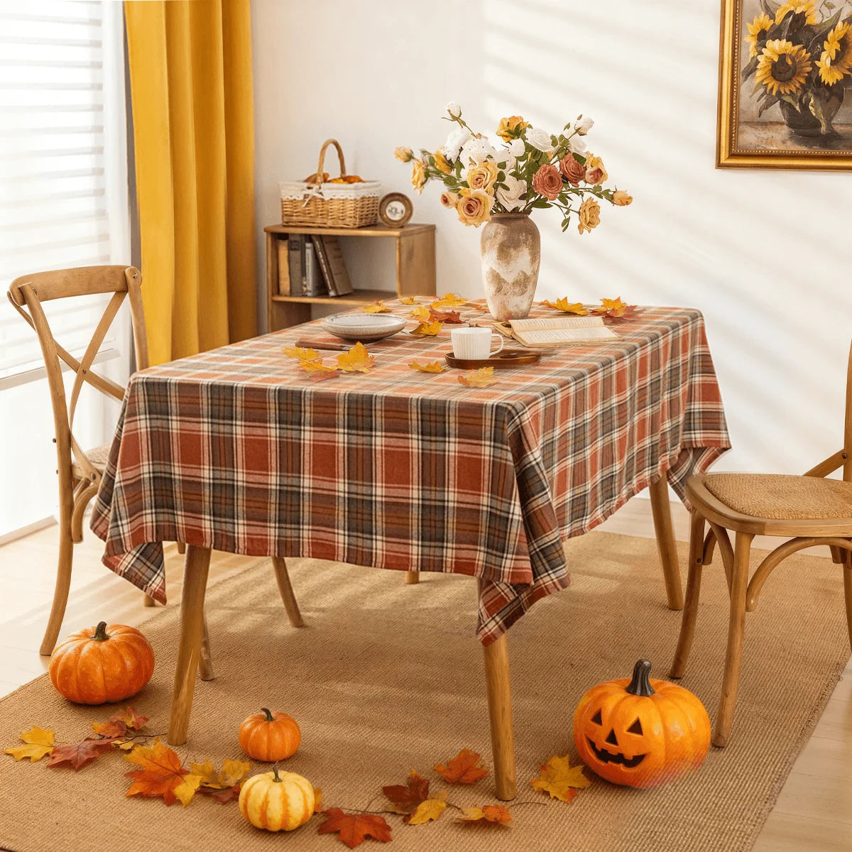 Autumn square checkered rectangular tablecloth