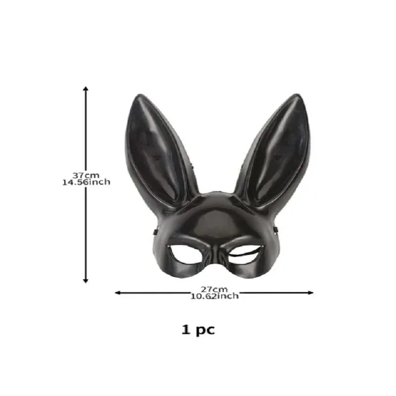 Black White Rabbit Mask Halloween Party Cosplay Long Ears