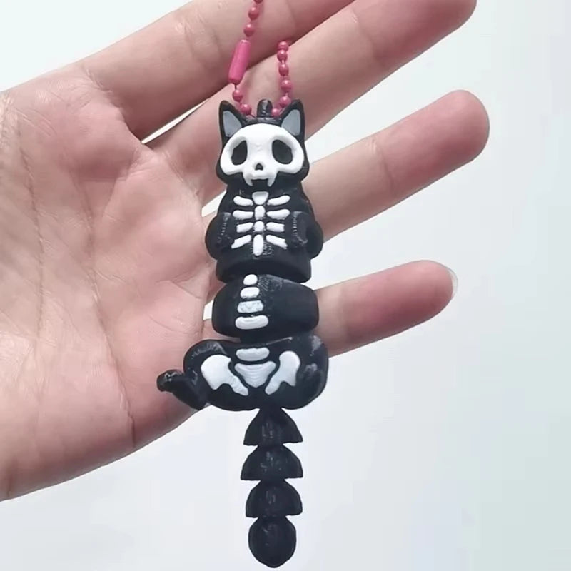 Personalized Skeleton Cat 3D Toy Keychain Backpack Charm