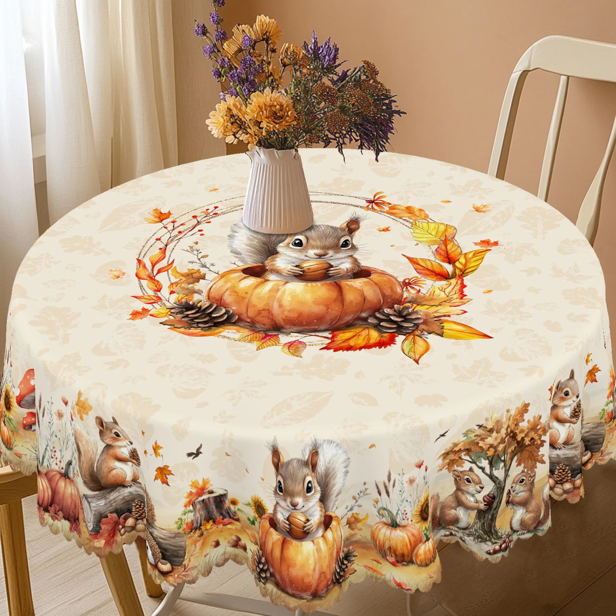 1 Piece of Autum Thanksgiving Themed Printed Tablecloth