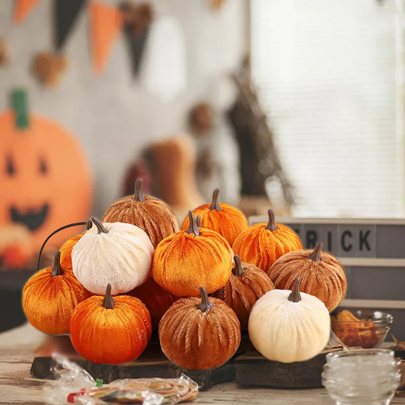 Artificial Flannel Pumpkins 8 or 12 Pieces for Autumn Decor