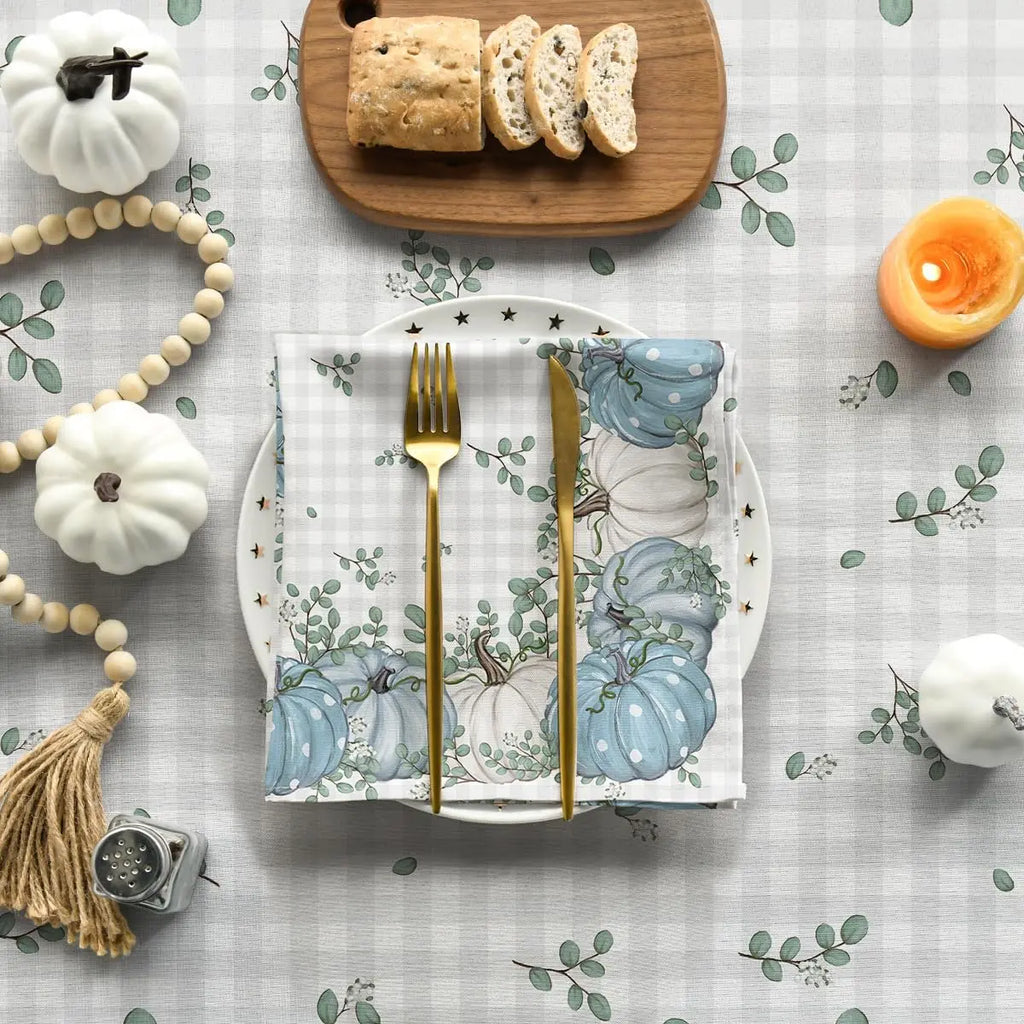 Fall Harvest Blue Pumpkin Buffalo Plaid Rectangle Tablecloth