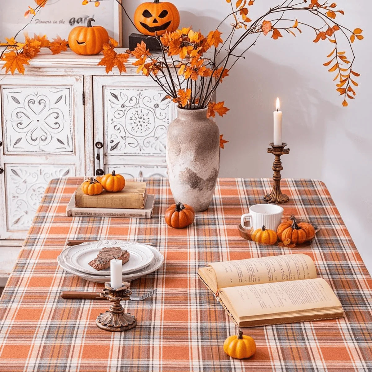 Autumn square checkered rectangular tablecloth
