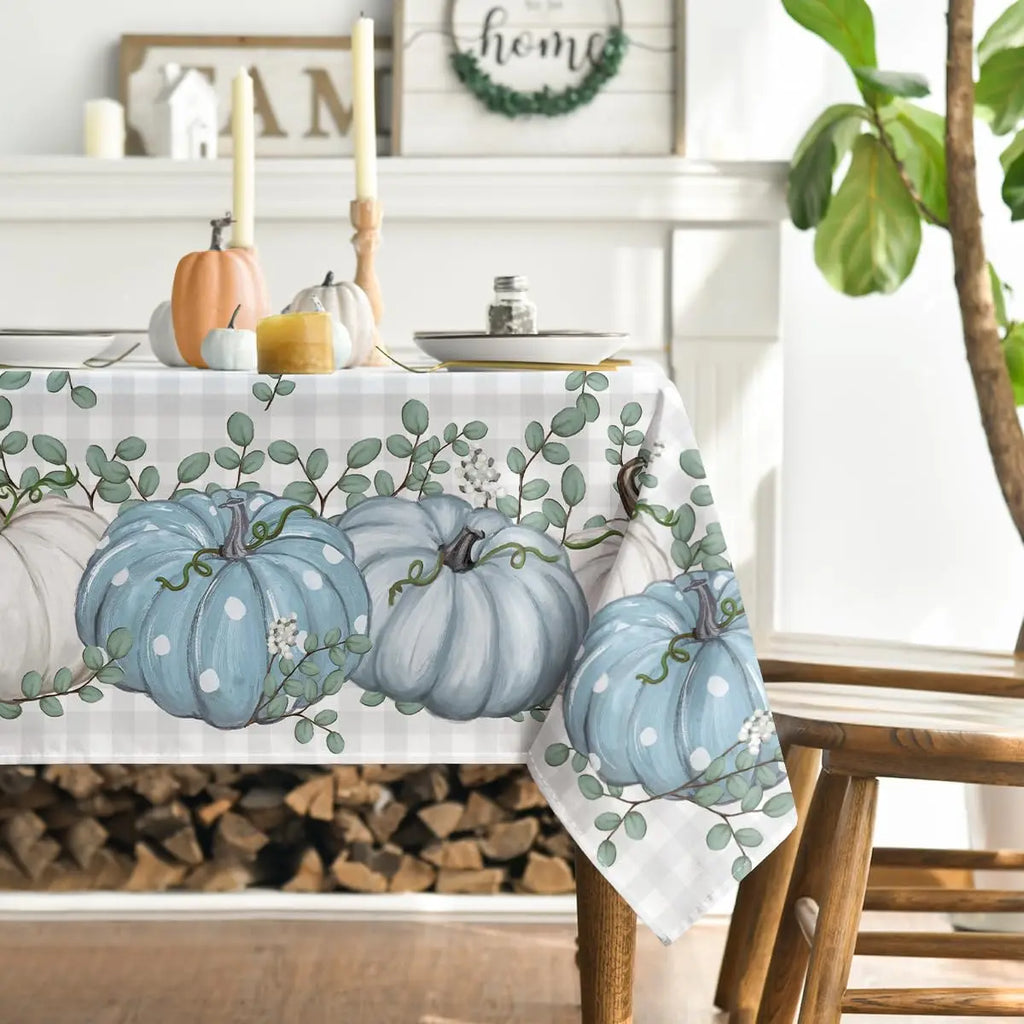 Fall Harvest Blue Pumpkin Buffalo Plaid Rectangle Tablecloth