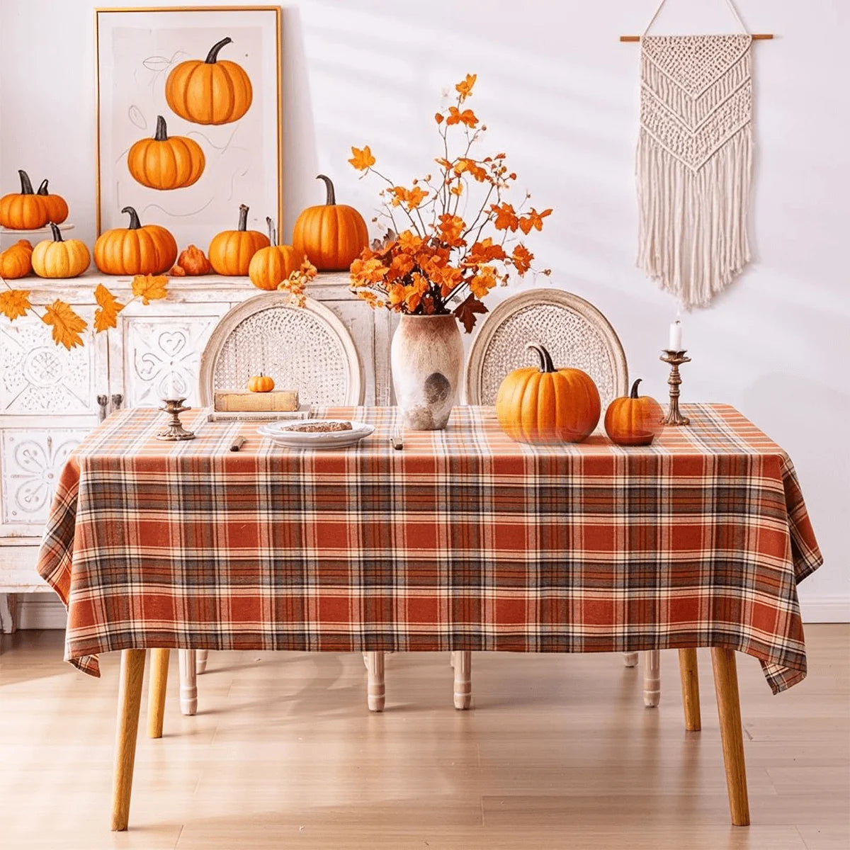 Autumn square checkered rectangular tablecloth