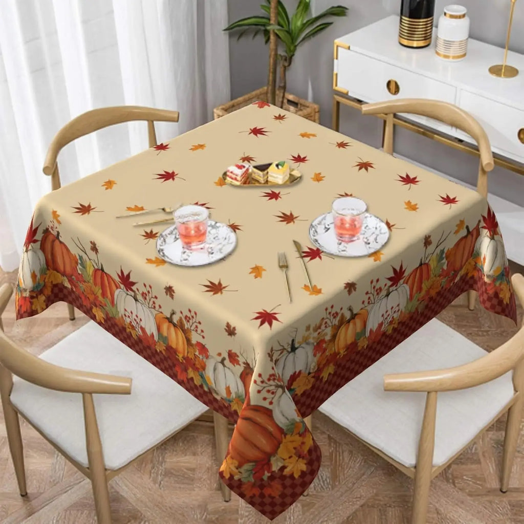 Fall Harvest Pumpkin Maple Leaf Waterproof Tablecloth