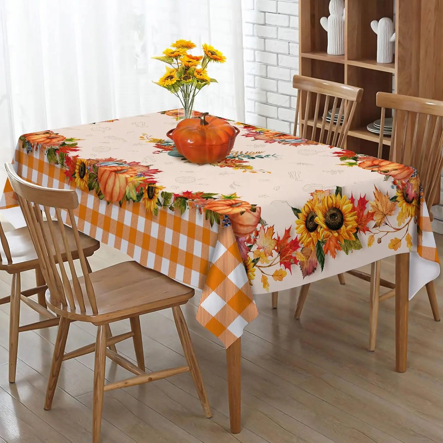 Thanksgiving Fall Pumpkins Plaid Tablecloth