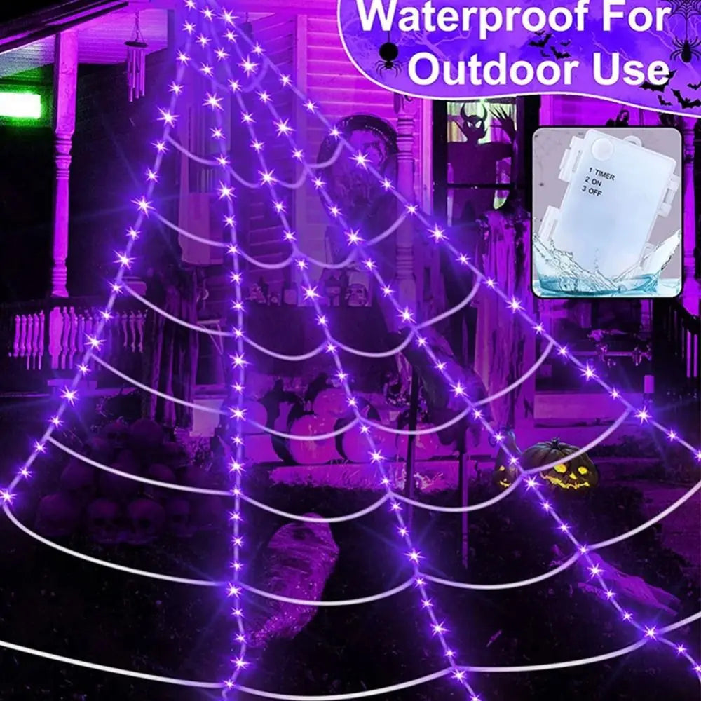 Halloween Spider Lights 8 Modes Waterproof LED Net Triangle