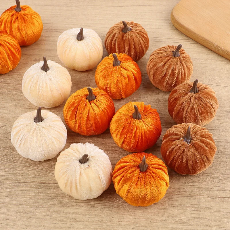 Artificial Flannel Pumpkins 8 or 12 Pieces for Autumn Decor