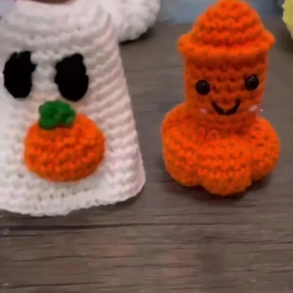 Hand Crocheted Halloween Pumpkin Ghost Figurine Gift