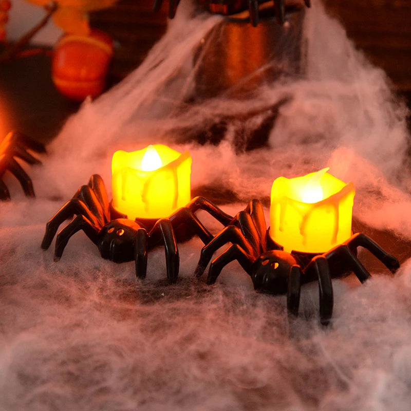 Halloween LED Candle Light Plastic Spider Pumpkin Lamp