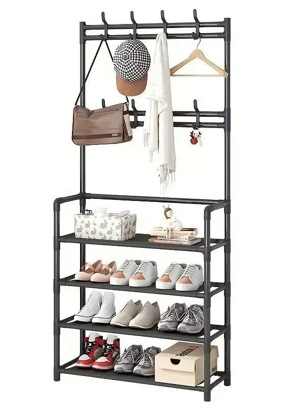 Modern Entryway Organizer Rack — Multi-Tier Shoe & Coat Storage Stand