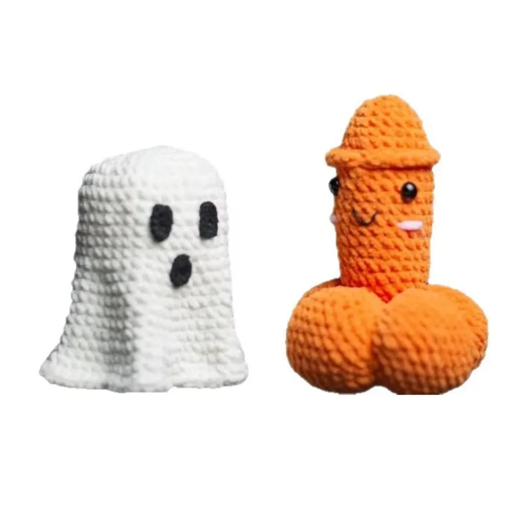 Hand Crocheted Halloween Pumpkin Ghost Figurine Gift