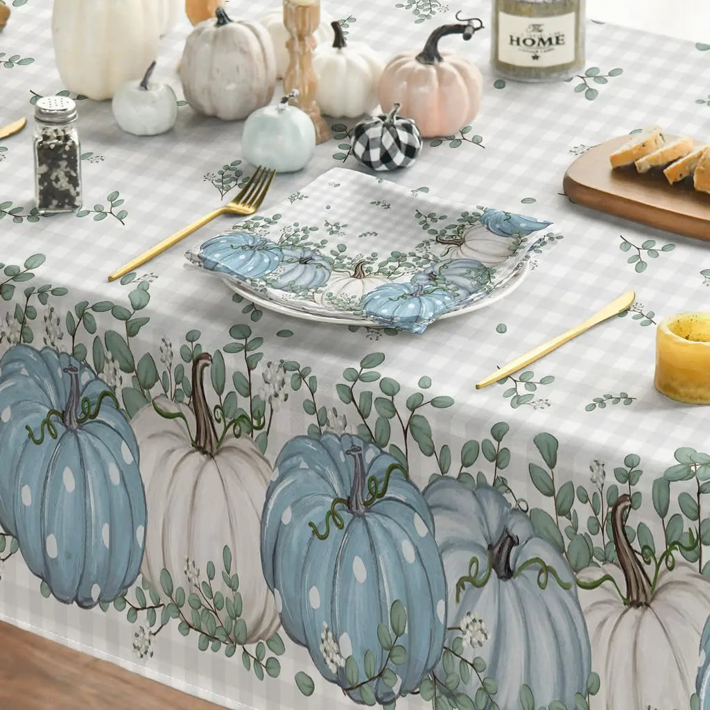 Fall Harvest Blue Pumpkin Buffalo Plaid Rectangle Tablecloth