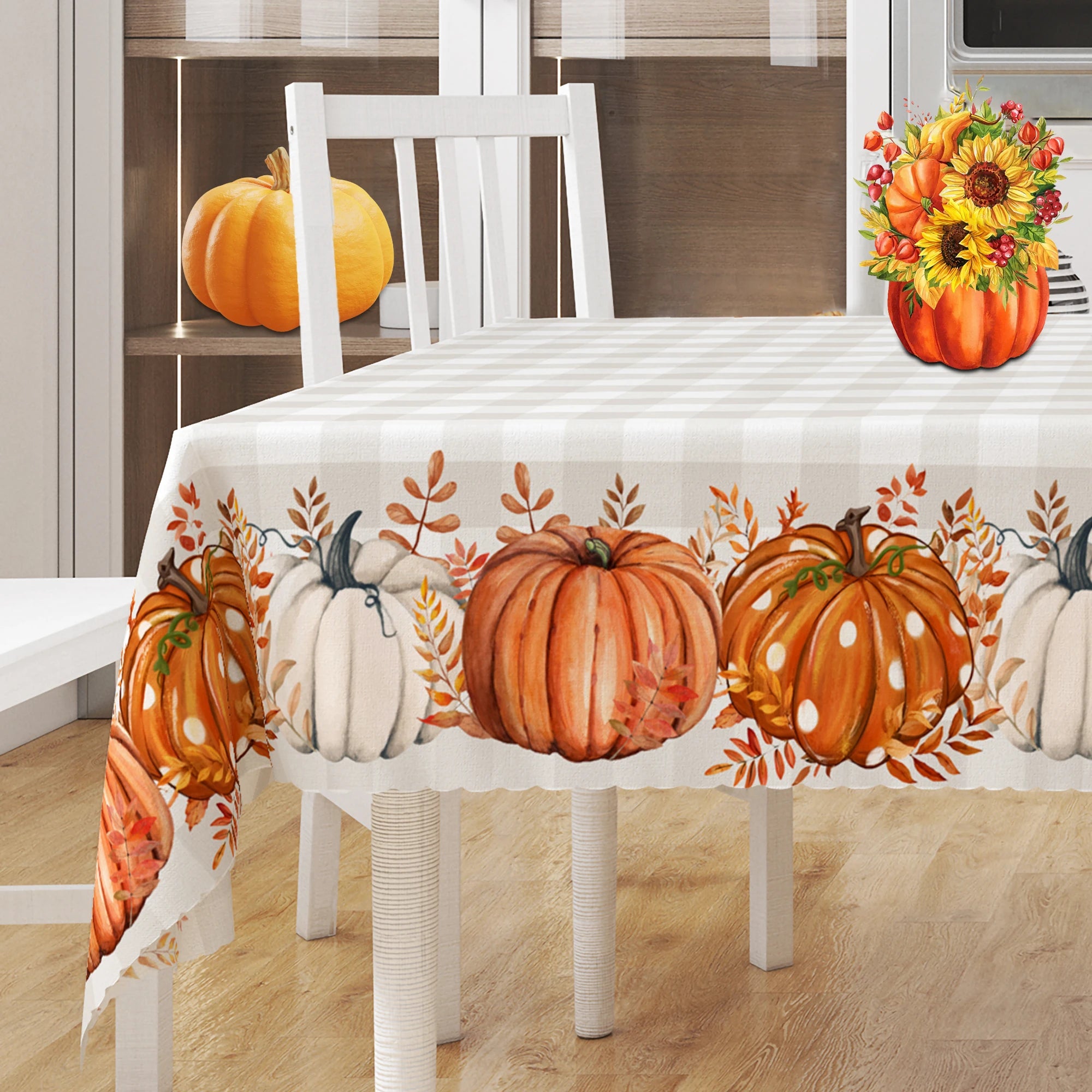 1 Piece of Thanksgiving Pumpkin Theme Round and Rectangular Printed Tablecloth