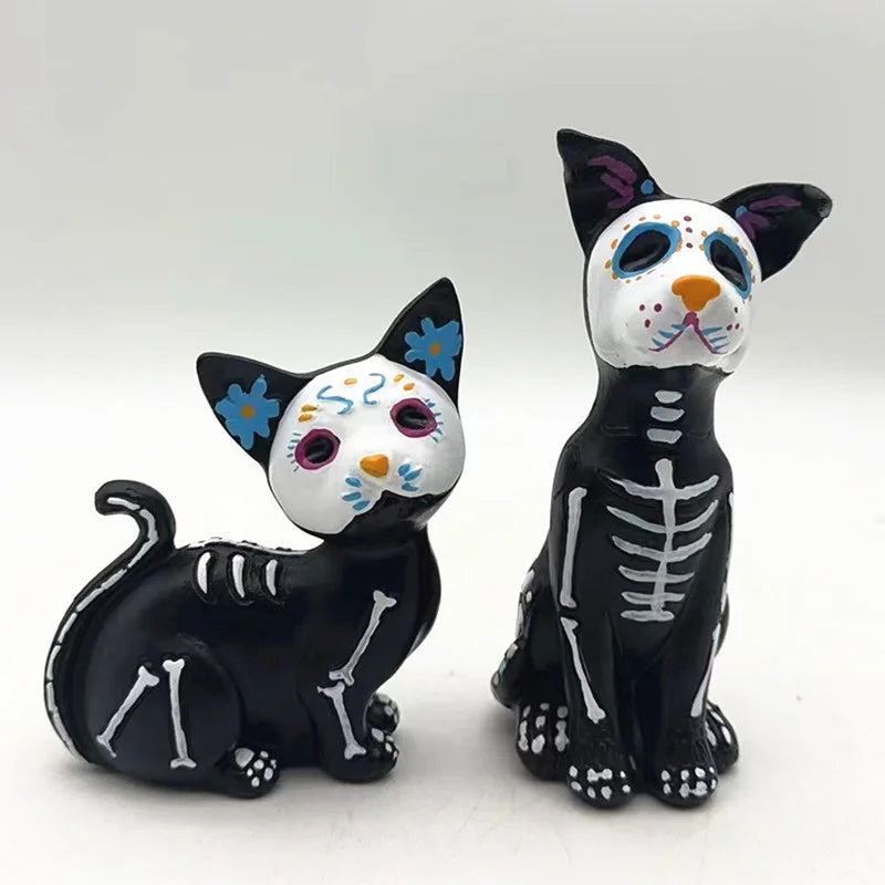 Day of Dead Dog Cat Figurine Halloween Sugar Skull Statue