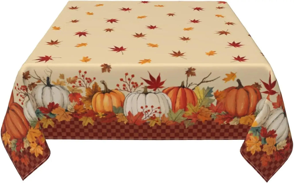 Fall Harvest Pumpkin Maple Leaf Waterproof Tablecloth