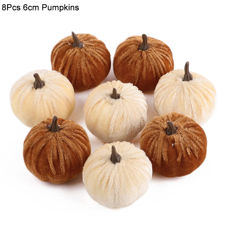 Artificial Flannel Pumpkins 8 or 12 Pieces for Autumn Decor