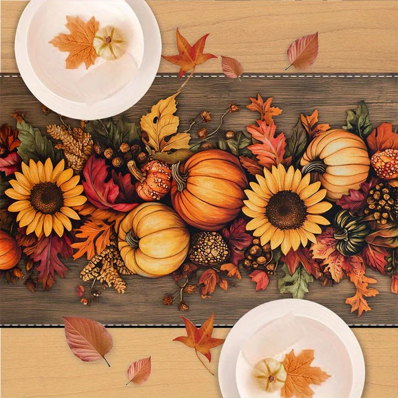 Fall Table Flag Pumpkin And Flower