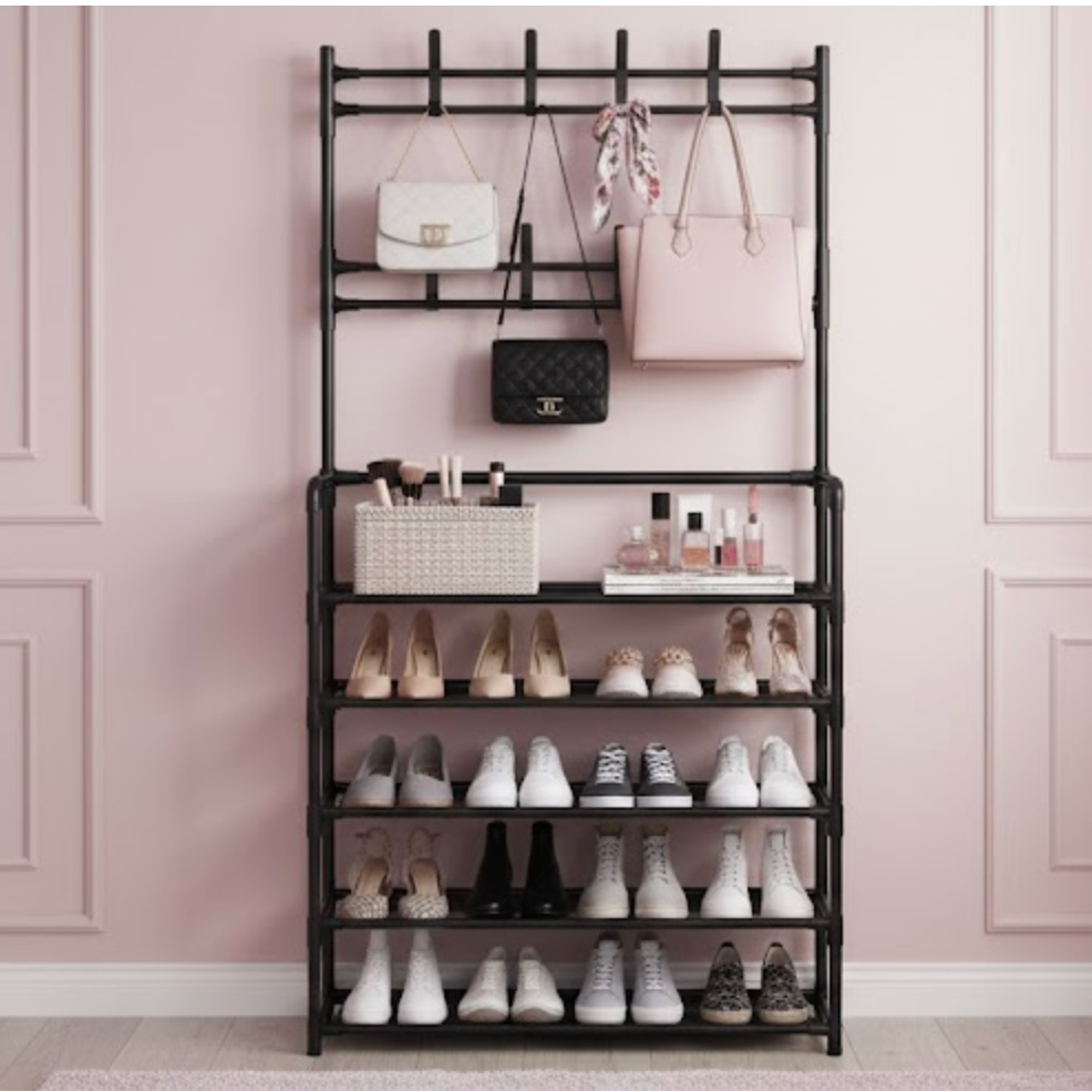 Modern Entryway Organizer Rack — Multi-Tier Shoe & Coat Storage Stand