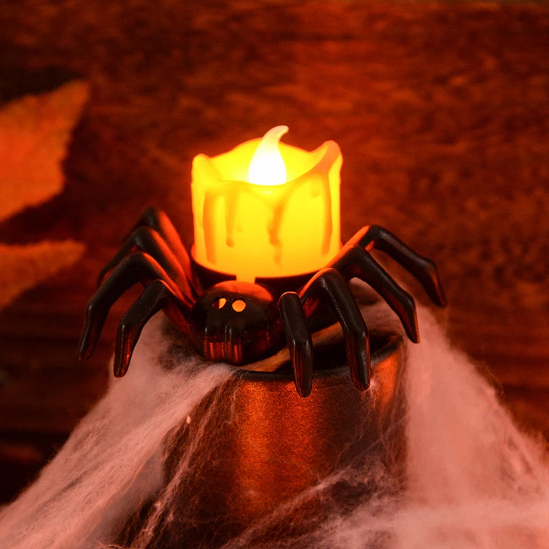 Halloween LED Candle Light Plastic Spider Pumpkin Lamp
