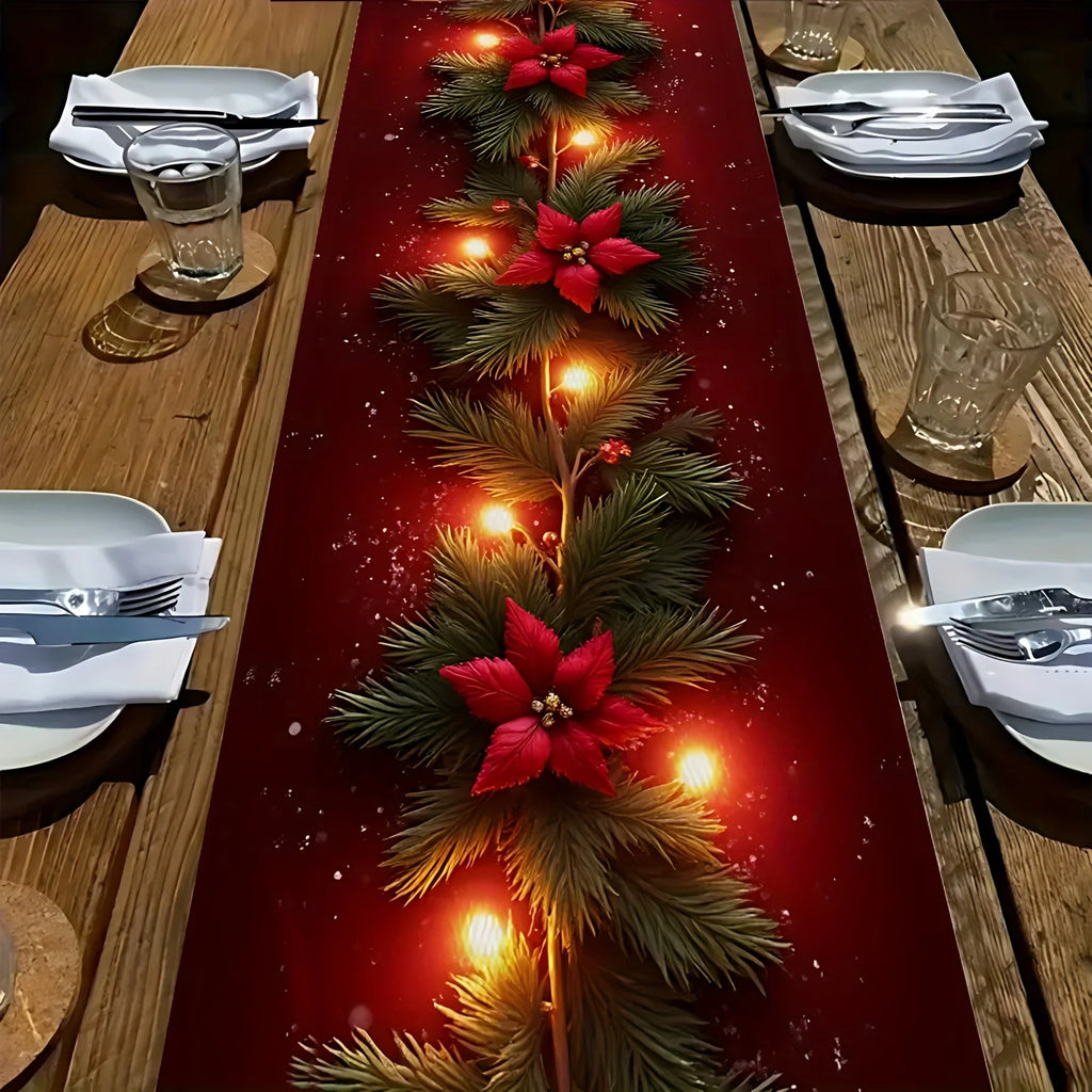Luminous Christmas Flower Pine Branch Table Runner