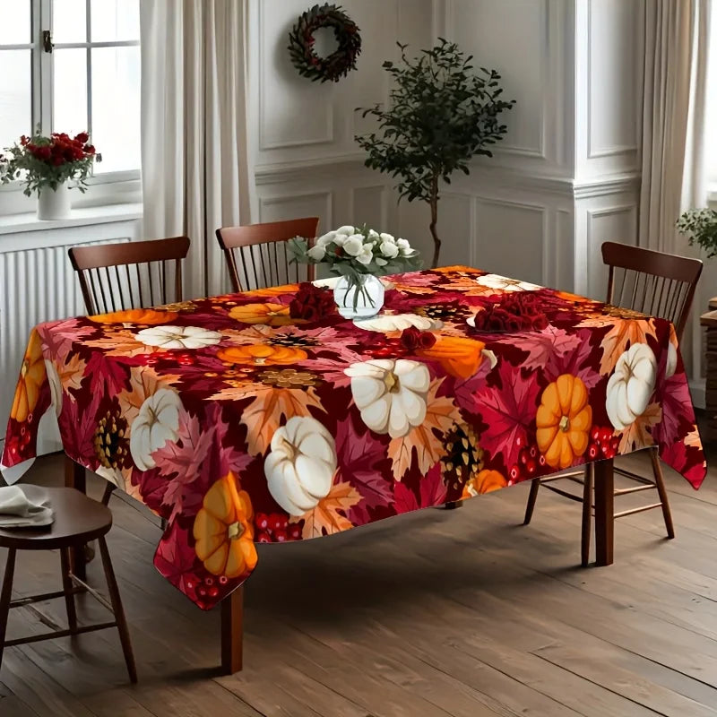 Autumn Thanksgiving Pumpkins Waterproof Tablecloth