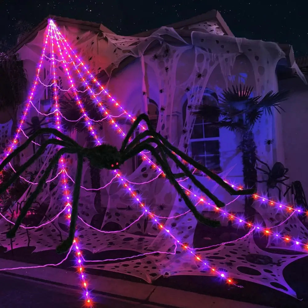 Halloween Spider Lights 8 Modes Waterproof LED Net Triangle