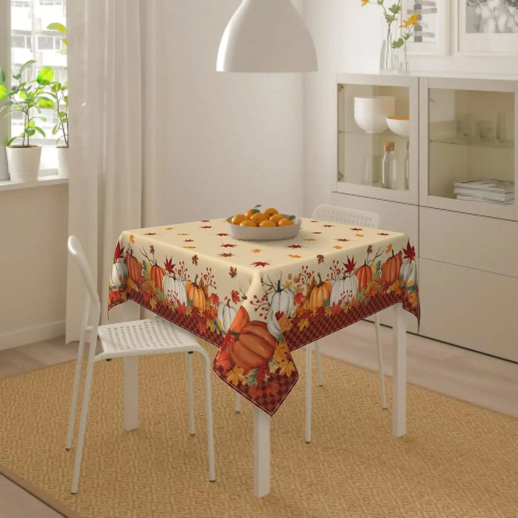 Fall Harvest Pumpkin Maple Leaf Waterproof Tablecloth