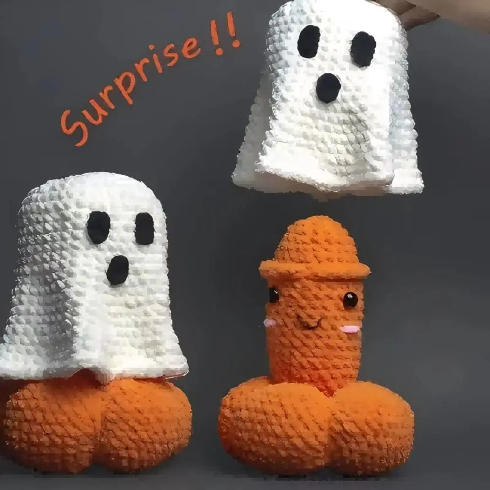 Hand Crocheted Halloween Pumpkin Ghost Figurine Gift