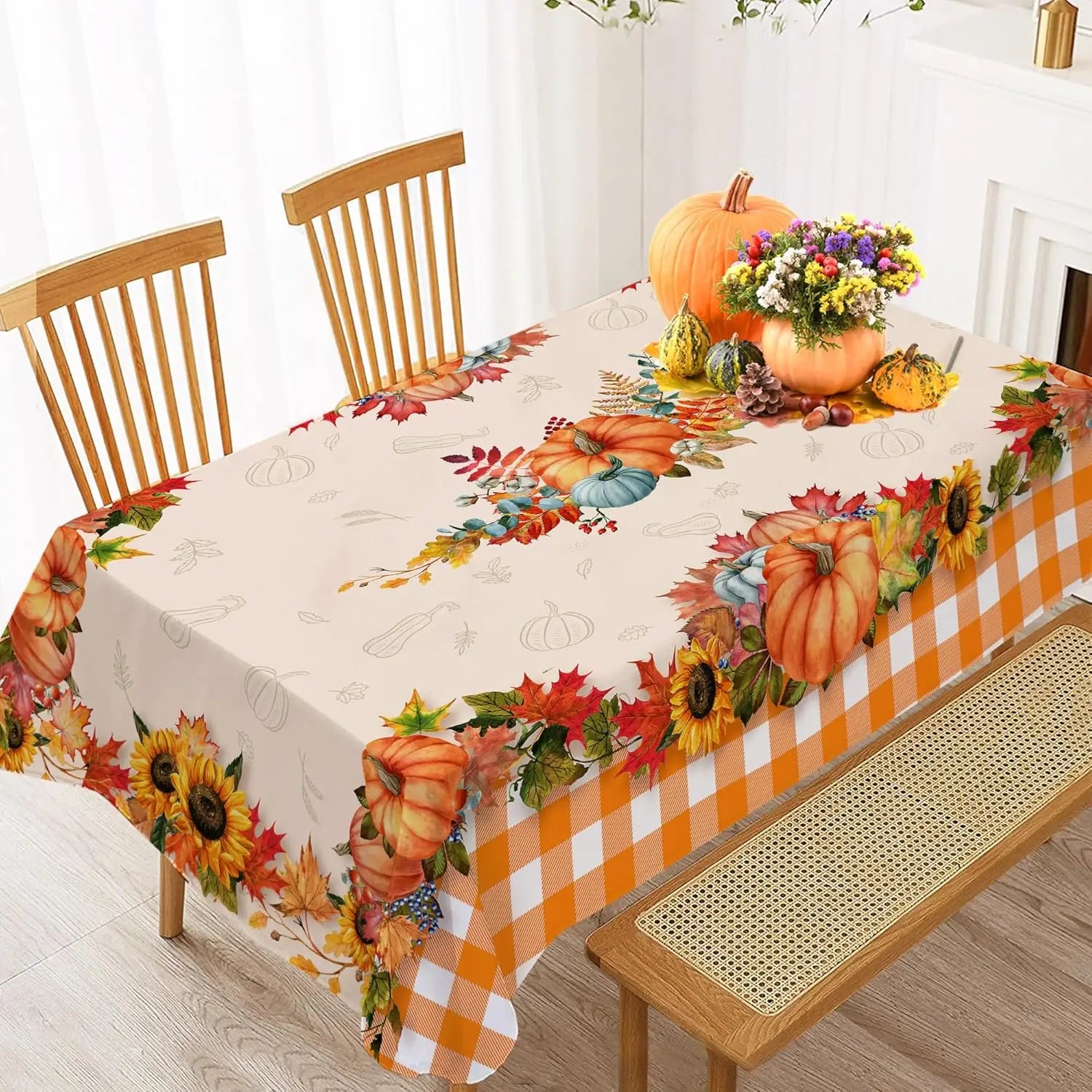 Thanksgiving Fall Pumpkins Plaid Tablecloth