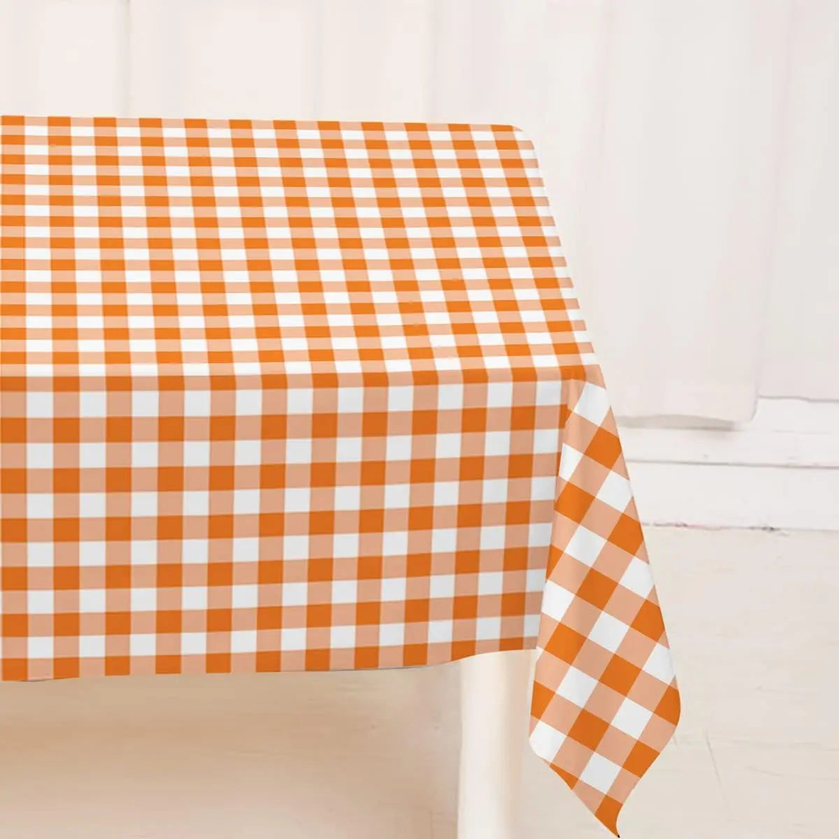 Fall Thanksgiving Orange Buffalo Check Waterproof Tablecloth