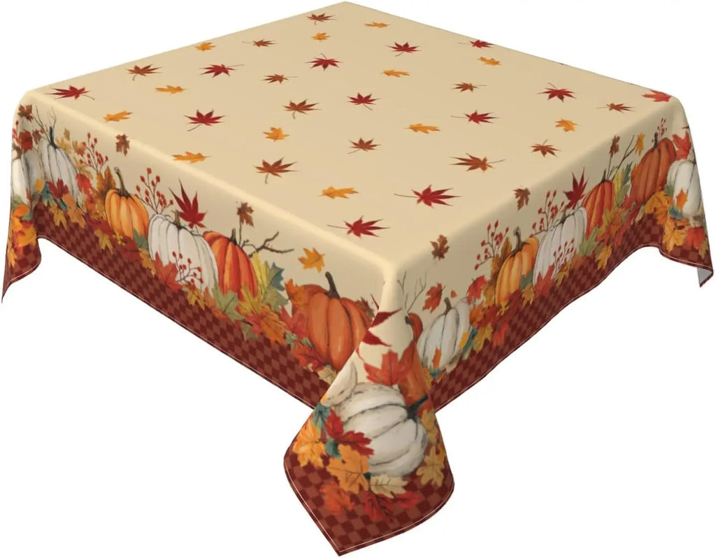 Fall Harvest Pumpkin Maple Leaf Waterproof Tablecloth