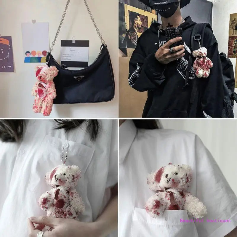 Halloween Bloody Plush Bear Key Ring Keychain Pendant